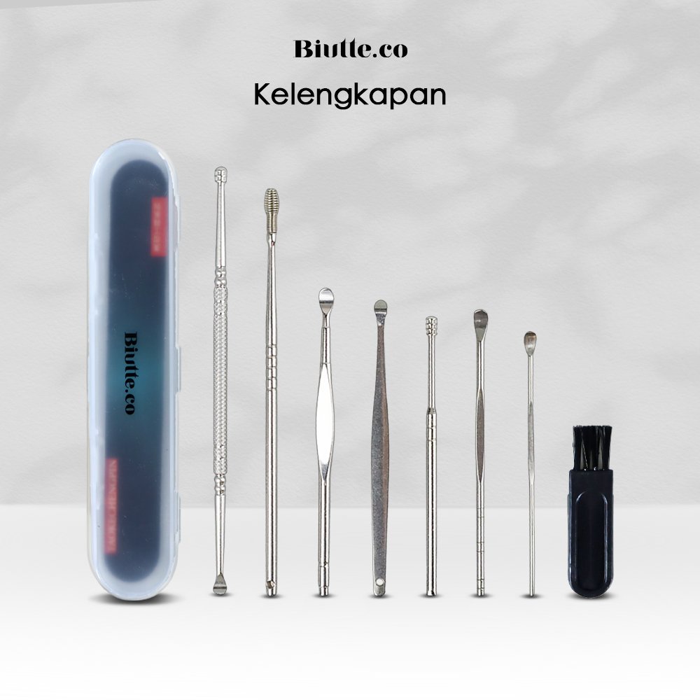 Biutte.co Pembersih Telinga 7 PCS Ear Wax Picker JC7 Korek Kuping Stainless Steel Set 7 in 1 Alat Pembersih Kotoran Telinga dengan Berbagai Bentuk Kepala untuk Dewasa Bayi Perawatan Telinga - Gambar 8