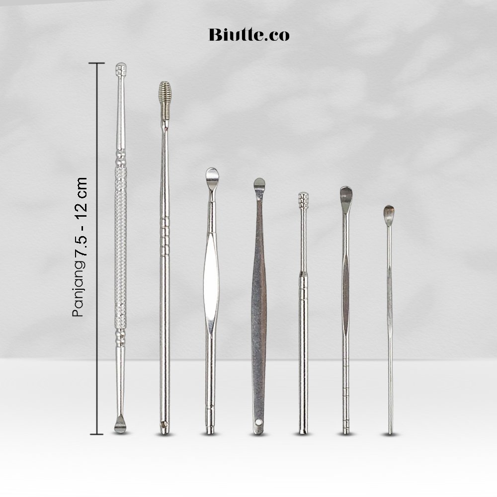 Biutte.co Pembersih Telinga 7 PCS Ear Wax Picker JC7 Korek Kuping Stainless Steel Set 7 in 1 Alat Pembersih Kotoran Telinga dengan Berbagai Bentuk Kepala untuk Dewasa Bayi Perawatan Telinga - Gambar 7