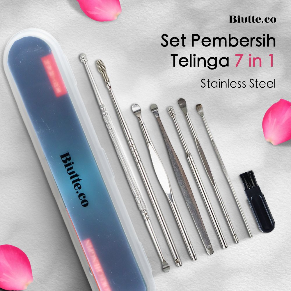 Biutte.co Pembersih Telinga 7 PCS Ear Wax Picker JC7 Korek Kuping Stainless Steel Set 7 in 1 Alat Pembersih Kotoran Telinga dengan Berbagai Bentuk Kepala untuk Dewasa Bayi Perawatan Telinga - Gambar 6