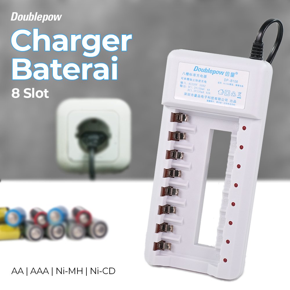 DOUBLEPOW DP-B108 Charger Baterai 8 Slot AA AAA Ni-MH Ni-CD Casan Baterai A2 A3 Recharging Dengan Indikator LED Pengisian Banyak Sekaligus Aman Stabil Cepat Dan Akurat Komponen Elektronik Berkualitas Jadi Store - Gambar 2