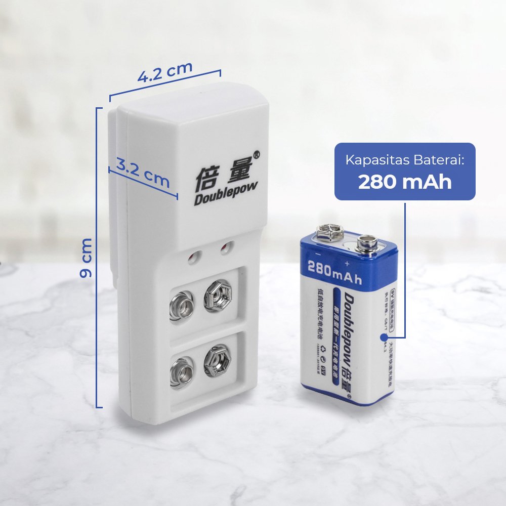 Doublepow DP-B09 Charger Baterai Rechargeable 9V 1 Charger + 2 PCS Baterai 9V 280mAh, Battery Charger 9 Volt dengan Lampu Indikator, Pengisian Bersamaan, Proteksi Over Charging dan Hubungan Arus Pendek - Gambar 9