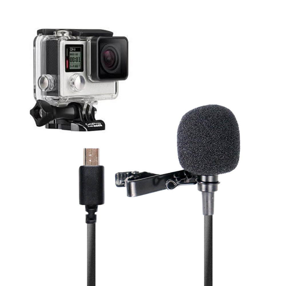 ONLENY Mic Eksternal USB Stereo untuk GoPro Hero 3/4 Mini USB 5 Pin Microphone Clip On Action Camera Portable Mikrofon Rekaman Audio Jernih untuk Vlog Video Podcast Konten Kamera Aksi DZ0288 Black - Gambar 2