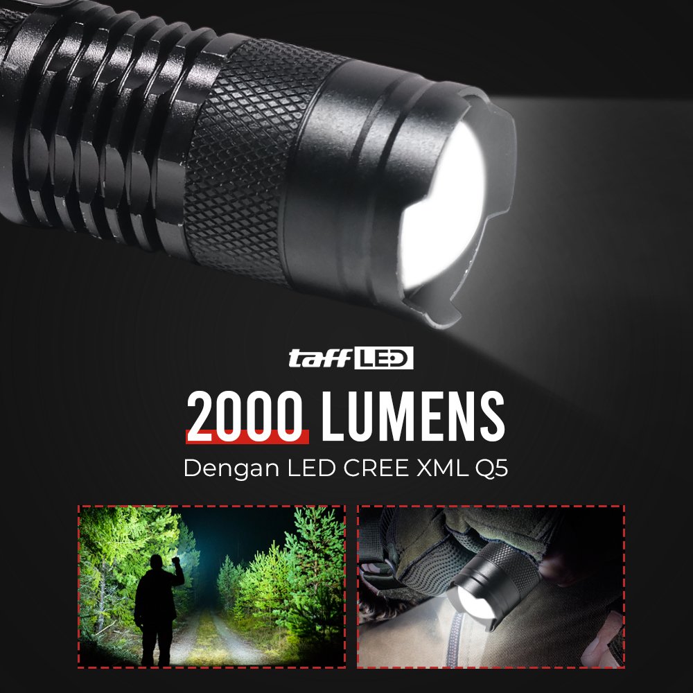 TaffLED Pocketman Senter Mini LED CREE XML Q5 Waterproof 2000 Lumens - P1 - Black - Gambar 6
