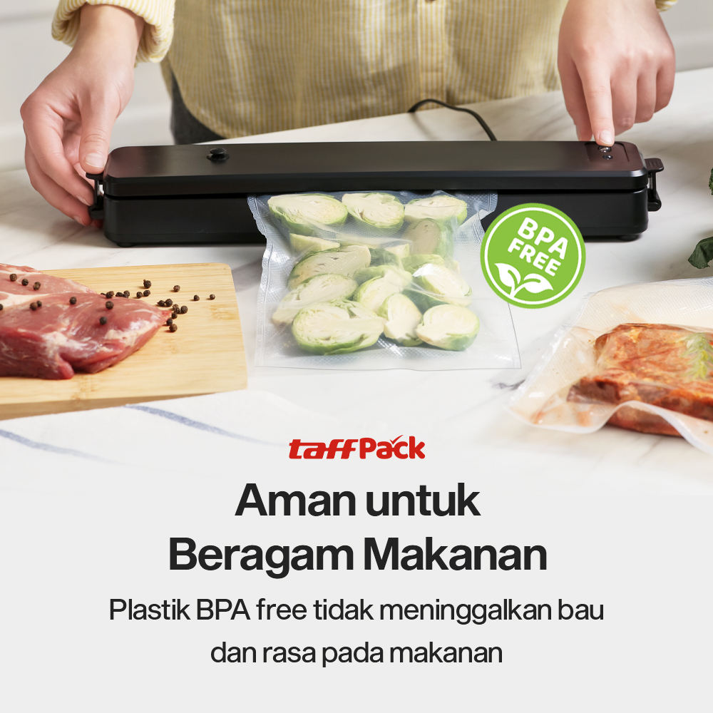 TaffPACK Plastik Vacuum Makanan HK-07 Roll Vacuum Sealer BPA Free Biodegradable 30x5M Kantong Vacuum Food Saver Emboss Dot Universal untuk Mesin Vacuum Sealer Freezer Sous Vide Tebal 190 Micron - Gambar 6