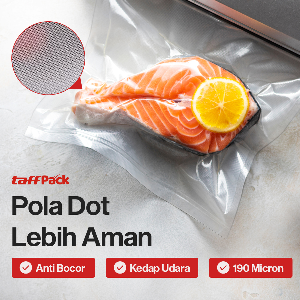 TaffPACK Plastik Vacuum Makanan HK-07 Roll Vacuum Sealer BPA Free Biodegradable 30x5M Kantong Vacuum Food Saver Emboss Dot Universal untuk Mesin Vacuum Sealer Freezer Sous Vide Tebal 190 Micron - Gambar 5