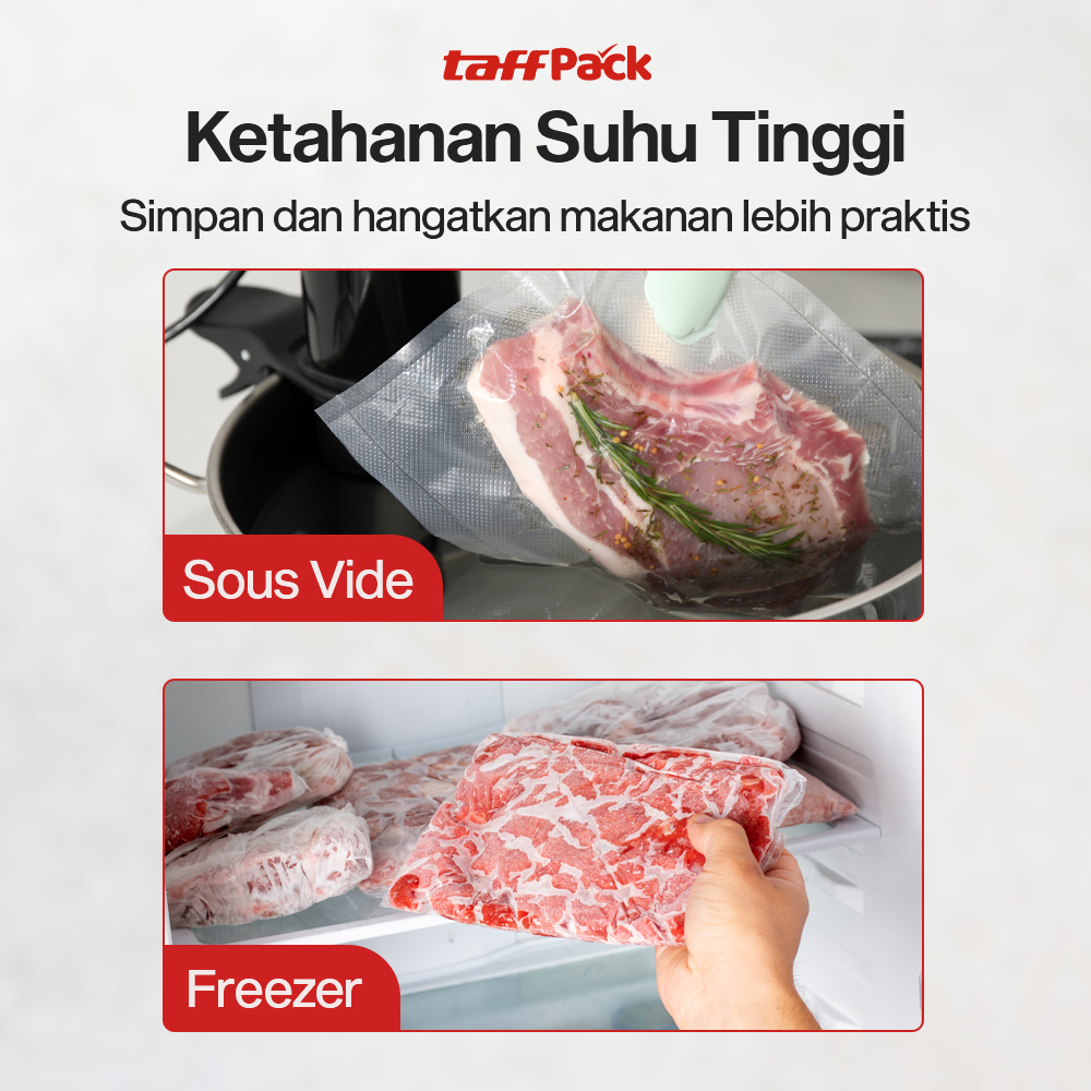 TaffPACK Plastik Vacuum Makanan HK-07 Roll Vacuum Sealer BPA Free Biodegradable 30x5M Kantong Vacuum Food Saver Emboss Dot Universal untuk Mesin Vacuum Sealer Freezer Sous Vide Tebal 190 Micron - Gambar 4