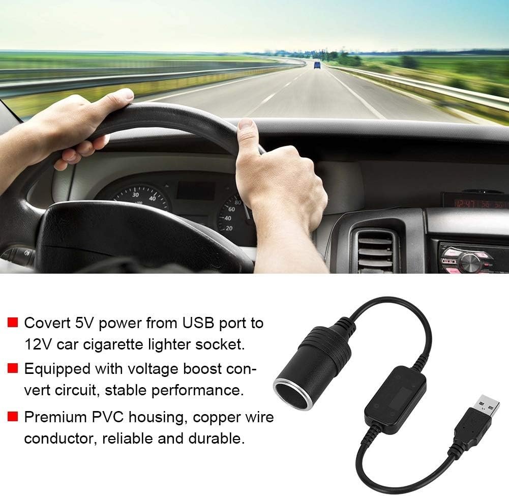 XZT Converter USB to Cigarette Plug Mobil 5V ke 12V Power Socket Car Lighter Adapter untuk Kendaraan dengan USB Port Tambah Colokan Mobil Material Plastik Metal Kabel 34.5cm Praktis - Gambar 6