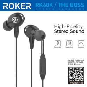 ROKER The Boss RK60K Handsfree Headset Earphone Original Super Bass Stereo In-Ear Earphones - Wired Headset Kabel Jack 3.5mm Universal Mic Microphone Telepon Musik Gaming - Handsfree Bass Mantap Nyaman di Telinga Kabel Kuat Awet Headset Murah Berkualitas - Gambar 6