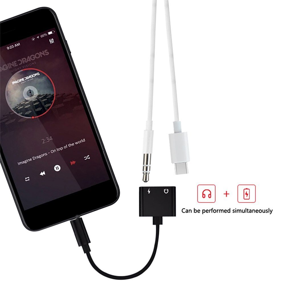 W1O33 Adaptor 2in1 USB Type C to AUX 3.5mm Headphone USB Type C Converter Audio Jack Headset Earphone Charging Splitter Adapter Aluminium TPE 11.5cm Smartphone Tanpa Port Audio 3.5mm Ringkas Multifungsi untuk Penggunaan Harian - Gambar 3