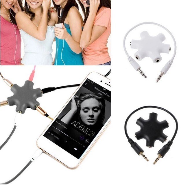 ALLOYSEED JLT108 Audio Splitter 6 Way Port 3.5mm Male to 5 Female Jack Adapter Earphone Headset untuk 1 Input ke 5 Output atau 5 Input ke 1 Output Audio Sharing Musik dan Mix Sound Praktis Ringkas - Gambar 5