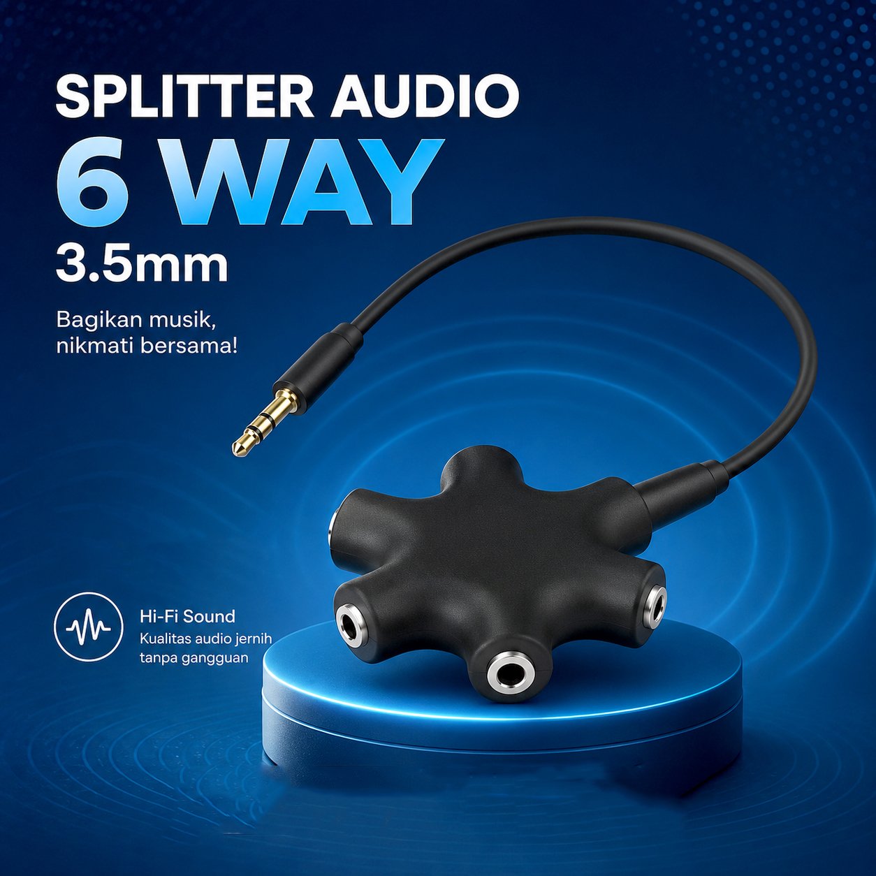 ALLOYSEED JLT108 Audio Splitter 6 Way Port 3.5mm Male to 5 Female Jack Adapter Earphone Headset untuk 1 Input ke 5 Output atau 5 Input ke 1 Output Audio Sharing Musik dan Mix Sound Praktis Ringkas - Gambar 4