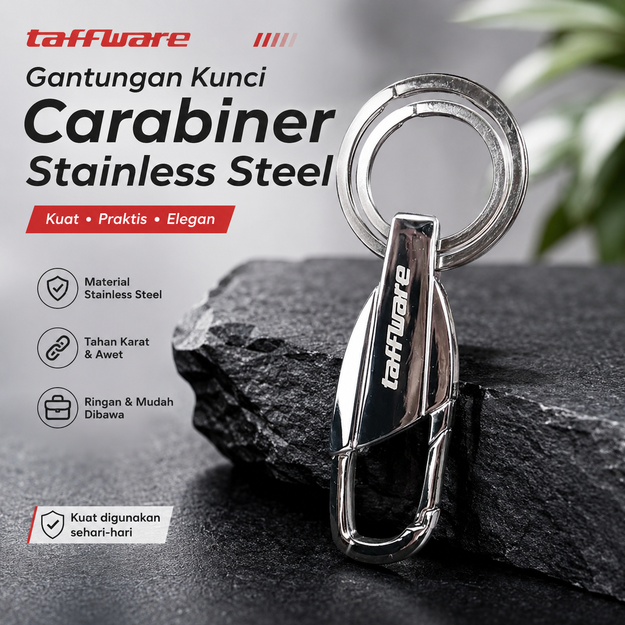 Taffware Gantungan Kunci Carabiner Silver K372 Keychain Stainless Steel Pengait Jepit Kunci Motor Mobil Rumah Tas Ransel Outdoor Kokoh Tahan Karat Portable Karabiner Serbaguna 9 x 2 cm - Gambar 5