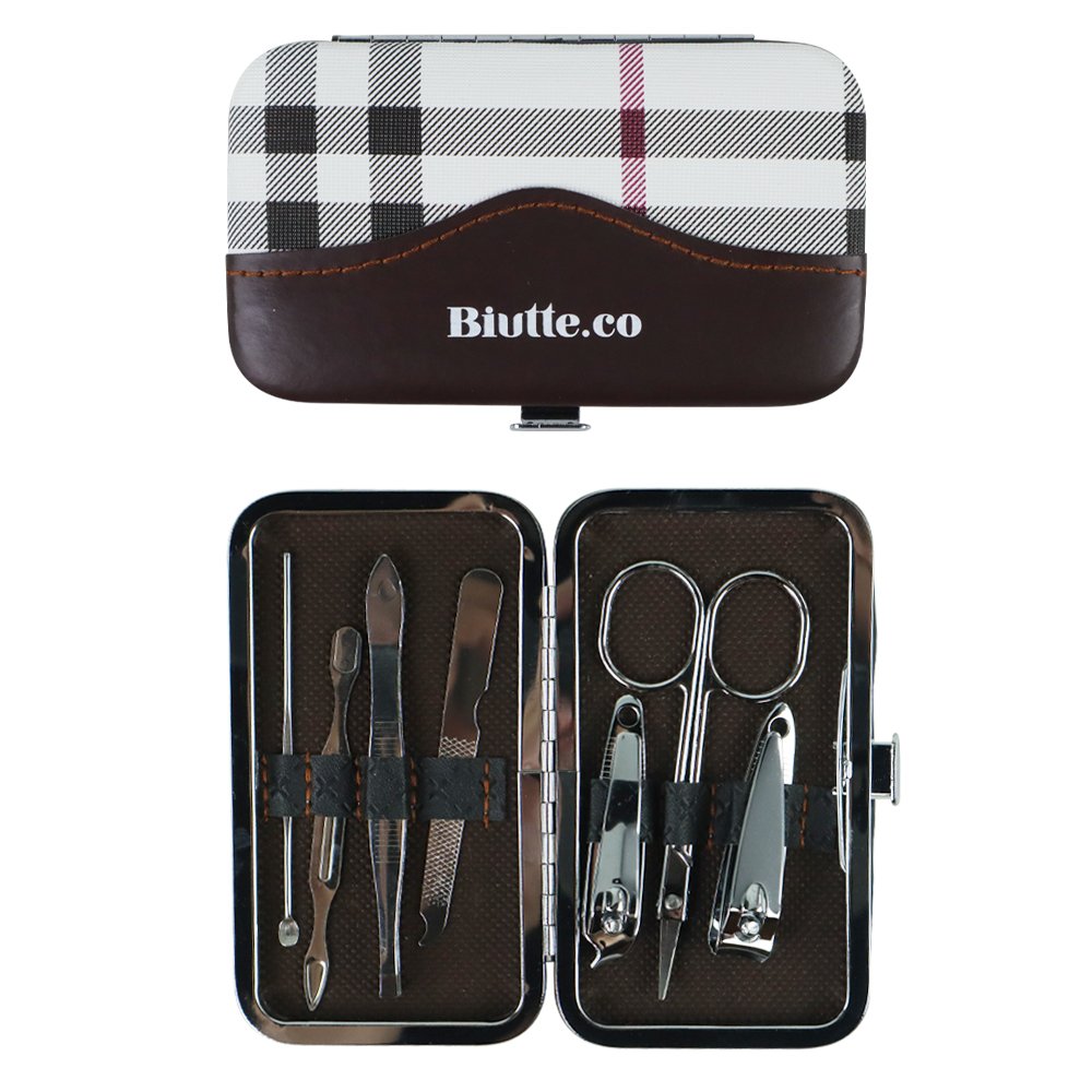 Biutte.co LA1-9 1 Set Manicure Pedicure 7 PCS Stainless Steel Alat Perawatan Kuku Telinga dan Alis Gunting Kuku Pinset Kikir Korekan Kuping Dilengkapi Case Penyimpanan Ringkas untuk Dibawa Bepergian - Gambar 7