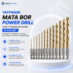 Taffware Mata Bor Power Drill Steel Titanium Hex Shank 13 PCS - SV-VDB13 Set Mata Bor Besi Kayu Plastik Aluminium Bor Listrik Power Drill Bit Set Titanium Coated Hex Shank Mata Bor Baja Kuat Awet Mata Bor Set 13 Pcs Serbaguna untuk Bor Tangan Mesin
