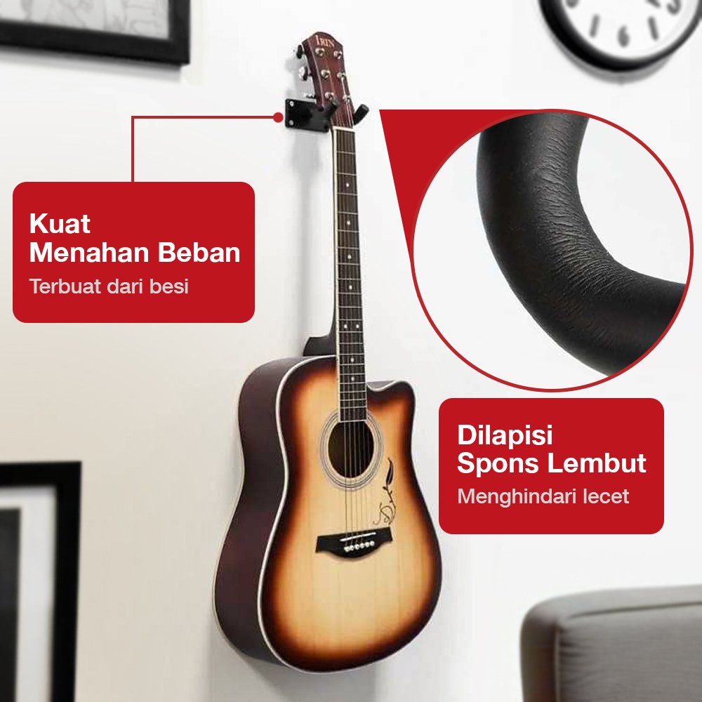 TaffSTUDIO XG 01 Gantungan Gitar Dinding Guitar Holder Wall Mount Bracket untuk Gitar Akustik Elektrik Bass Ukulele Penyangga Besi Kuat Kokoh Hemat Tempat Mudah Dipasang Stabil untuk Rumah Studio Kamar - Gambar 7
