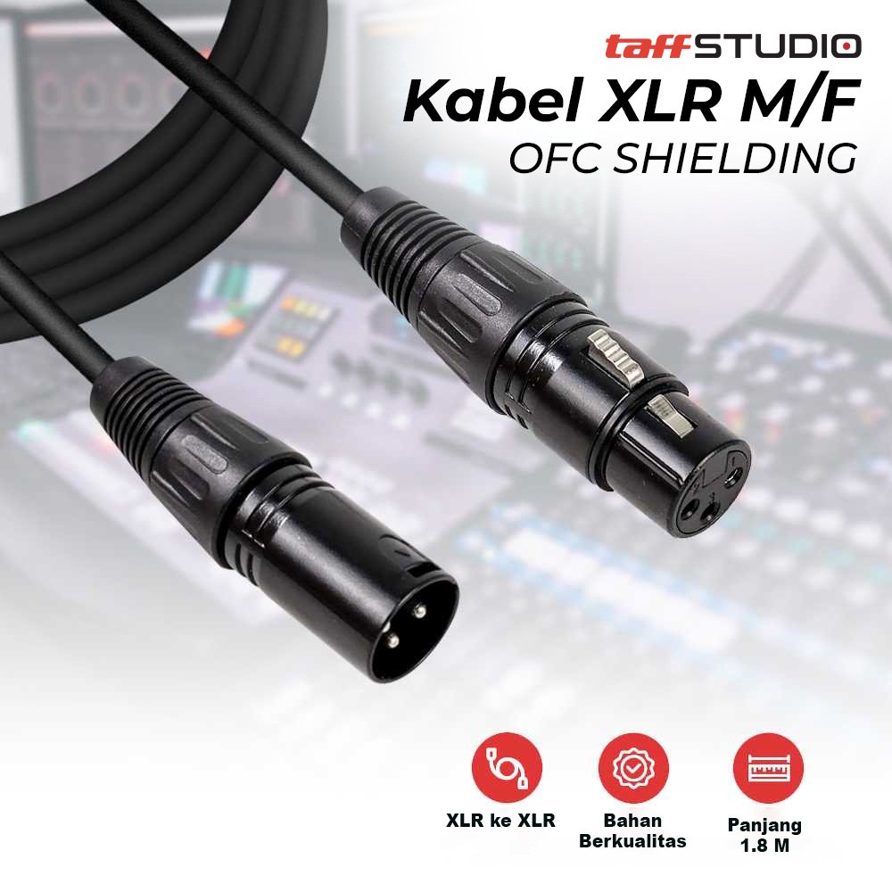TaffSTUDIO BOF30 Kabel XLR Male to Female 1.8M OFC Microphone Karaoke Shielded Anti Noise - Kabel Mic 3 Pin untuk Mixer Amplifier Soundcard Speaker Recording Studio Panggung Audio Profesional Suara Jernih Tahan Lama Black - Gambar 2