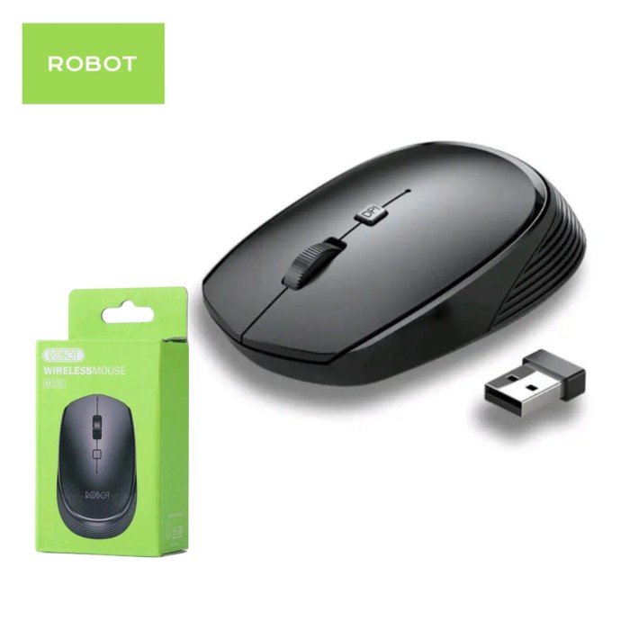 Robot M205 Wireless Mouse Optical 1600 DPI Ergonomis Portable Jangkauan Hingga 10 Meter Plug and Play Power Switch ON OFF untuk Laptop PC Komputer 4 Tombol Baterai AA Ringkas Nyaman Digunakan Warna Hitam - Gambar 7