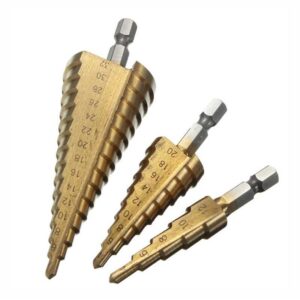 Taffware Mata Bor Spiral Drill Bits Titanium Coated 3 PCS Mata Bor Spiral Pelubang Kayu Besi Pagoda Kerucut Drill Set Titanium Coated 3pcs Mata Bor Kerucut Marking Ukuran untuk Besi Kuningan Kayu Plastik Spiral Step Drill Bit Set - Gambar 6