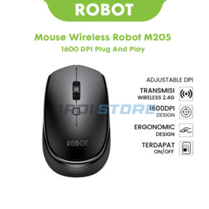ROBOT M205 Mouse Wireless 2.4GHz Optical Mouse 1600 DPI Ergonomis Original – Robot M205 Wireless Mouse Portable USB Receiver Kompatibel Laptop PC Komputer - Gambar 5