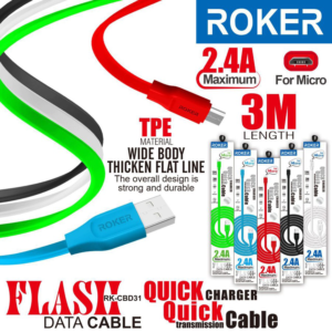 ROKER Kabel Charger Micro USB 3 Meter 2.4A Fast Charging Flash Data Cable TPE untuk Android - Gambar 3