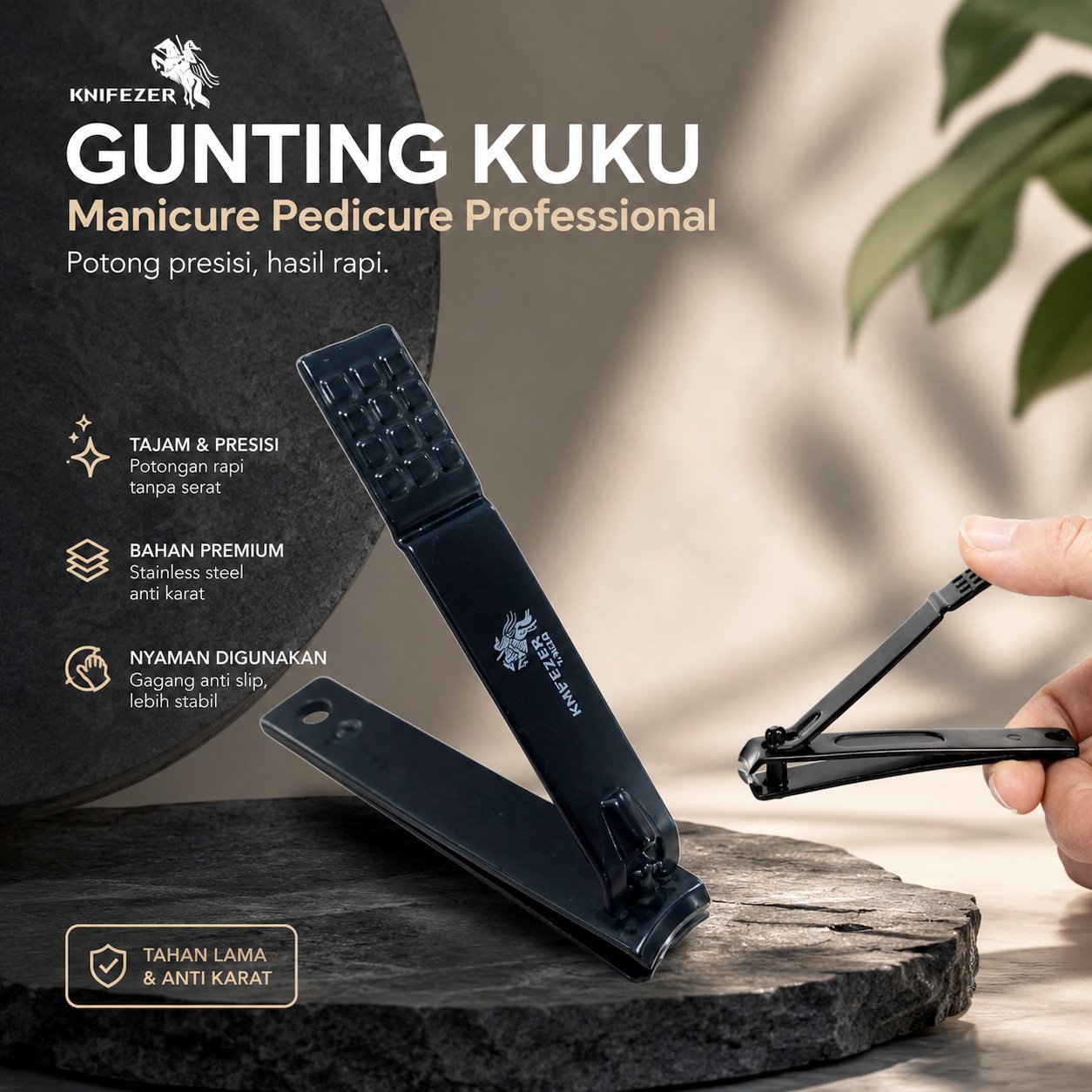 KNIFEZER Y-02ZJQ Gunting Kuku Manicure Pedicure Professional Stainless Steel Black, Pemotong Kuku Dewasa dengan Kepala Putar, Pisau Tajam, Handle Anti Slip untuk Memotong Kuku dalam Berbagai Posisi, Mudah Digunakan - Gambar 7