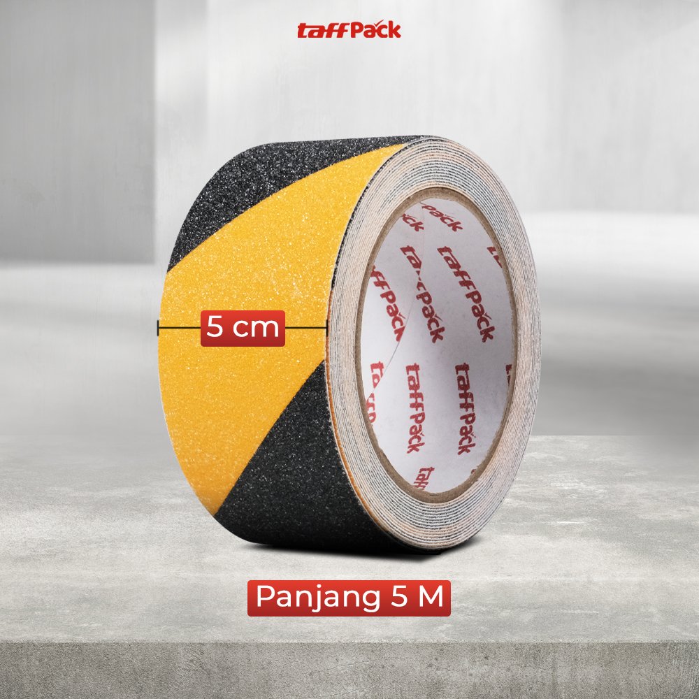 TaffPACK Lakban Anti Slip Safety Grip Hitam Kuning 5cm x 5m 0.65mm Strong Traction PVC Silica Sand Tape untuk Tangga Lantai Garasi Pegangan Rumah Area Kerja dan Aksesoris Sport Anti Licin - Gambar 5