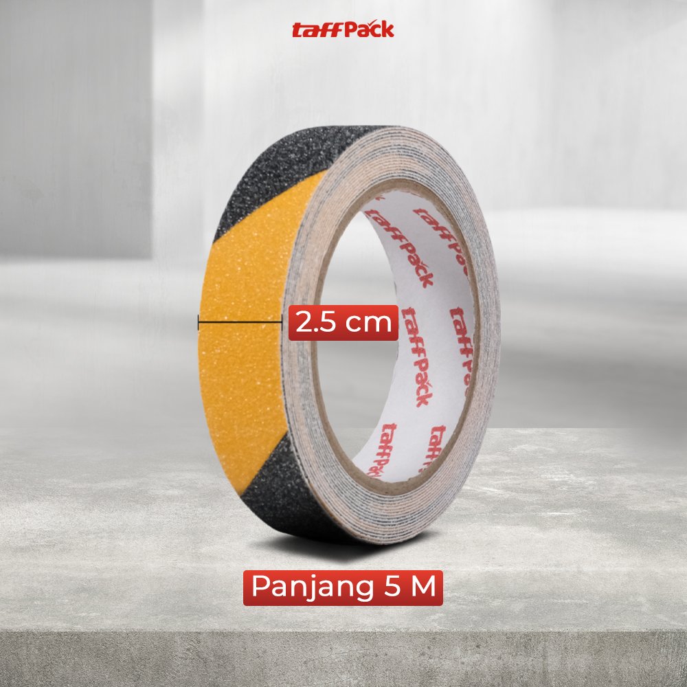TaffPACK Lakban Anti Slip Safety Grip Hitam Kuning 2.5cm x 5m 0.65mm Strong Traction PVC Pasir Silika Tape Perekat Kuat untuk Tangga Lantai Garasi Gudang Area Kerja Industri Indoor Outdoor - Gambar 6