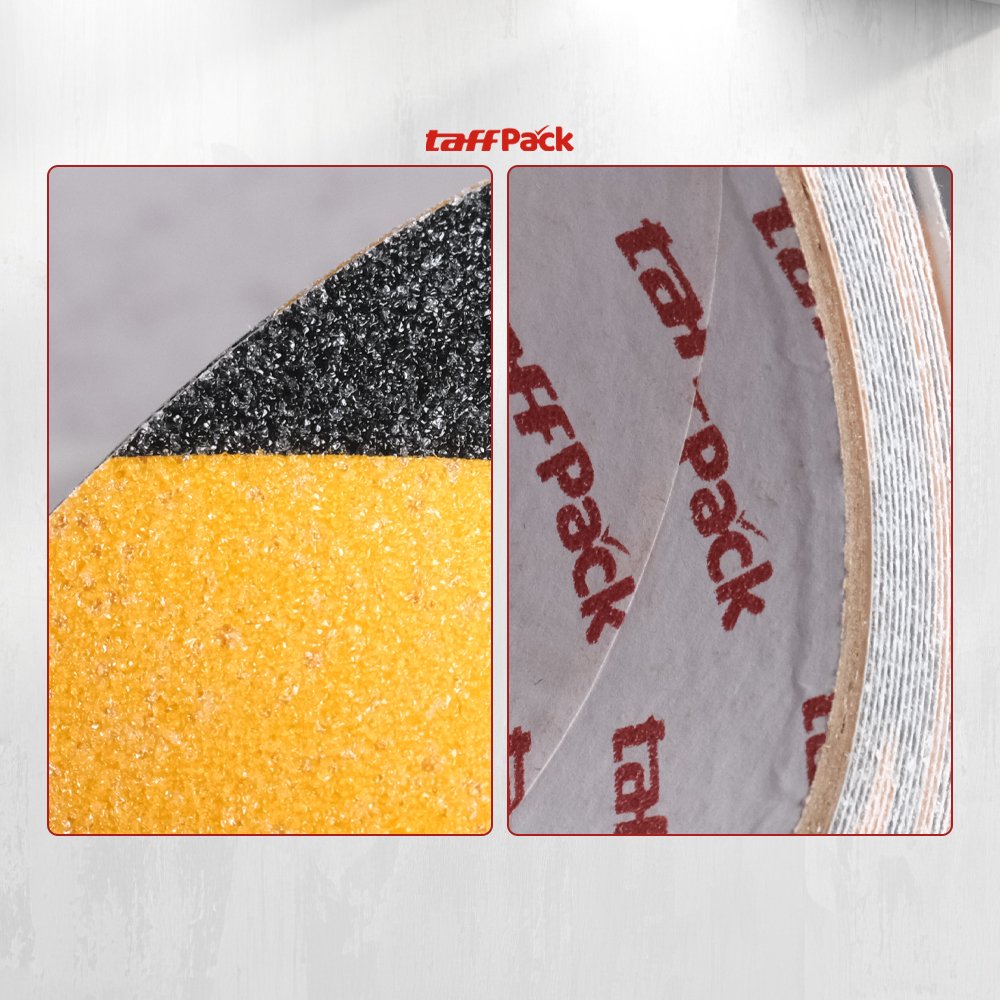 TaffPACK Lakban Tape Safety Grip Anti Slip 5Mx2.5cm 0.65mm Lakban Anti Slip PVC Pasir Silika Strong Traction Perekat Kuat Tahan Air dan Minyak Safety Tape Tangga Lantai Industrial Gudang Garasi Area Kerja Warning Tape Hitam Kuning - Gambar 5