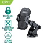 ROBOT RT-CH12 Car Holder HP Mobil Suction Cup Automatic Lock 360° Universal Phone Holder Dashboard Jepit Dudukan Handphone Mobil Robot CH12 Stand Holder Smartphone Black Original Garansi Resmi 1 Tahun