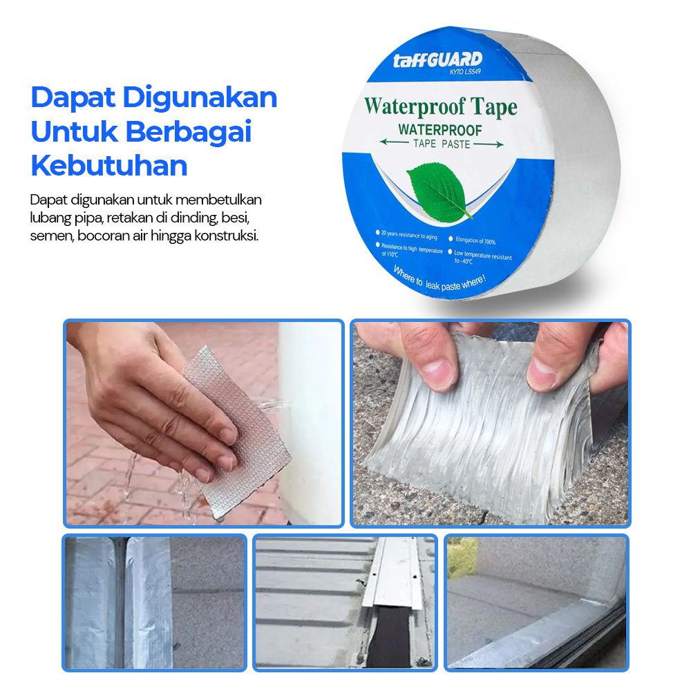 TaffGUARD KYTO LS549 Lakban Aluminium Foil Butyl Waterproof Anti Bocor 0.8mm 5cmx5M Tape Perekat Anti Air untuk Atap Seng Talang Pipa PVC Besi Retakan Semen Dinding Konstruksi Tahan Suhu Ekstrem - Gambar 10