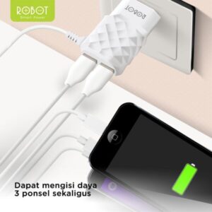 ROBOT RT-K5 Charger Original Dual USB 2A Fast Charging Kepala Charger 3 Port dengan Kabel Micro USB Adaptor Cas HP Android iPhone Universal Multi Port Cas 3 Device Sekaligus Garansi Resmi 1 Tahun - Gambar 6