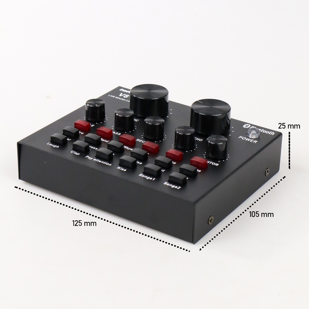 TaffSTUDIO V8 Sound Card Bluetooth USB External Audio Black - Soundcard Mixer Live Broadcast Streaming Podcast Karaoke Microphone Mic Headset untuk Smartphone PC Laptop YouTube Twitch Efek Suara Echo Treble Bass Record Music Monitor Baterai 500mAh - Gambar 9