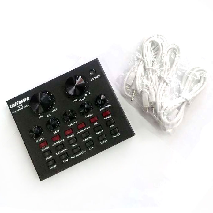 TaffSTUDIO V8 Sound Card Bluetooth USB External Audio Black - Soundcard Mixer Live Broadcast Streaming Podcast Karaoke Microphone Mic Headset untuk Smartphone PC Laptop YouTube Twitch Efek Suara Echo Treble Bass Record Music Monitor Baterai 500mAh - Gambar 10