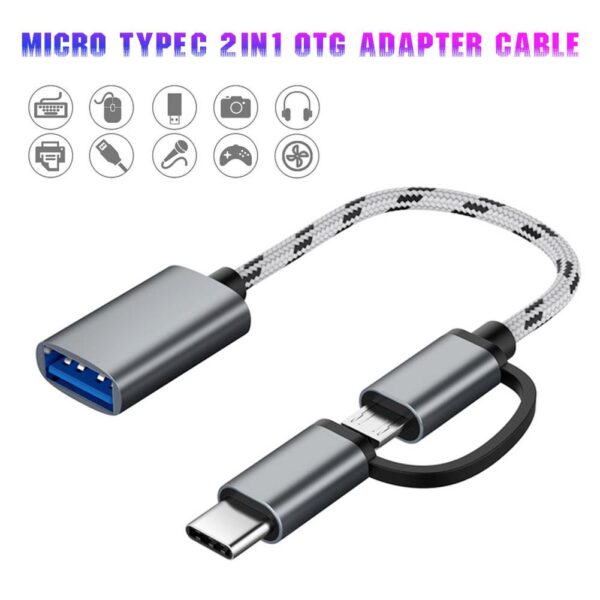Kabel OTG 2 in 1 Multifungsi Kabel OTG 2in1 Kabel OTG Type C Kabel OTG Micro USB Kabel OTG Android Kabel OTG Tipe C Kabel OTG USB Kabel OTG Type C To USB - Gambar 2