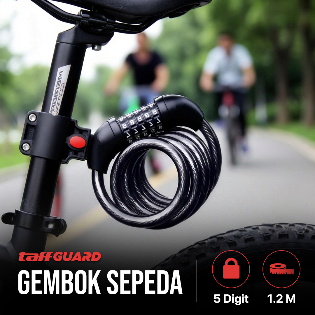 TAFFGUARD GT08 Gembok Sepeda Kode Angka 5 Digit Kombinasi 1.2M Kabel Baja Anti Maling Pengaman Sepeda Polygon Lipat Gunung MTB BMX Road Bike dengan Bracket ABS Kuat untuk Parkir Outdoor - Gambar 10