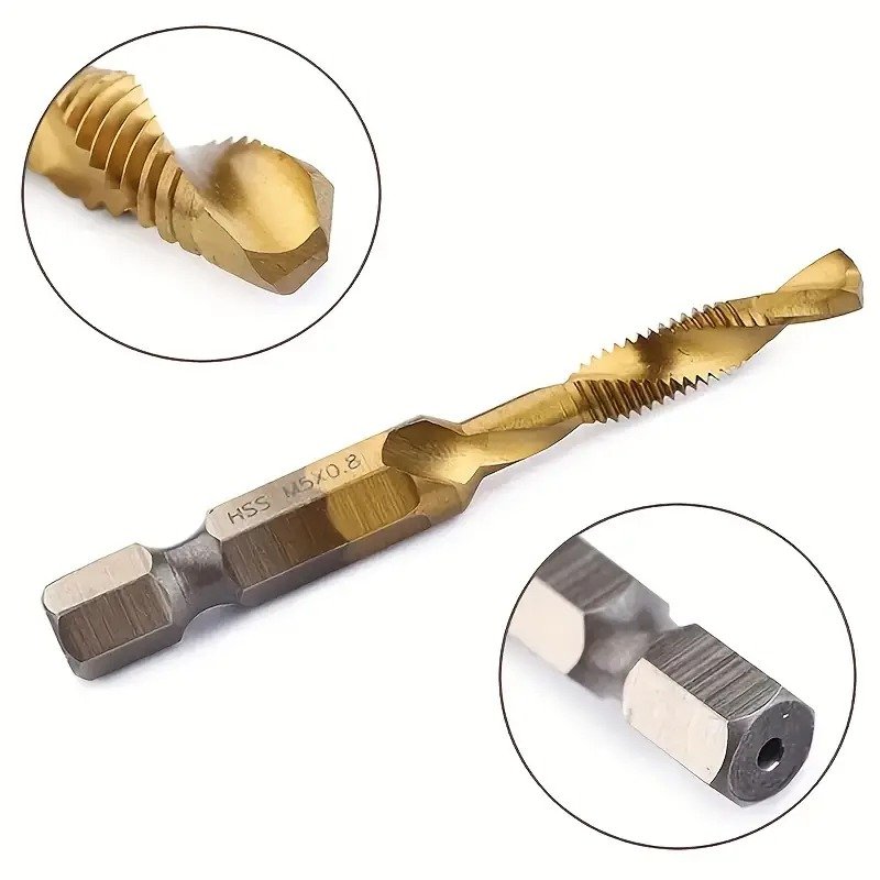 Taffware Set Mata Bor Countersink HSS M3-M10 6 PCS, Mata Bor Ulir Drat Baut M3 M4 M5 M6 M8 M10, Drill Bit Tap untuk Kayu Plastik Aluminium dan Plat, Chuck 6.35mm, Panjang hingga 59mm - Gambar 5