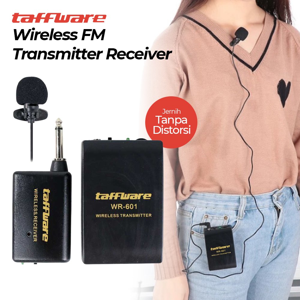 Taffware WR-601 Wireless Microphone FM Transmitter Receiver Pro Mic Clip On Jepit Baju Jack 6.3mm Jarak 20 Meter Mikrofon Nirkabel Portable untuk Ceramah Pidato Imam Masjid Pengajian Presentasi Kelas Vlog Podcast Recording - Gambar 7