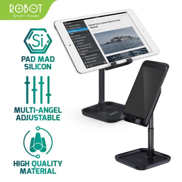 ROBOT RT-US04 Liftable Stand HP Aluminium Alloy Universal Phone Holder Stand HP Stand Holder HP Phone Holder Stand Phone Holder Meja Penyangga HP di Meja Tatakan HP di Meja Tablet - Gambar 6
