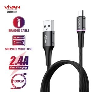 VIVAN VDM100 Kabel Micro USB Android 2.4A Original Fast Charging Quick Charge LED Light 100CM 1M Kabel Data Braided Kuat Anti Patah Smart Chip Garansi Resmi 1 Tahun Jadi Store - Gambar 6