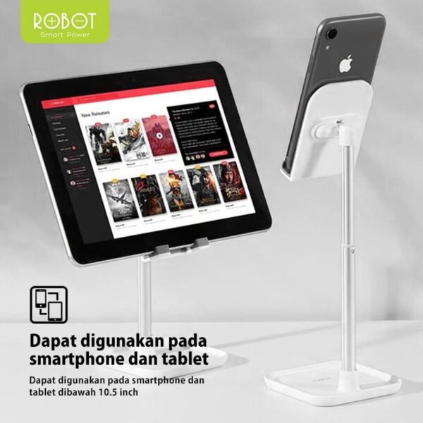 ROBOT RT-US04 Liftable Stand HP Aluminium Alloy Universal Phone Holder Stand HP Stand Holder HP Phone Holder Stand Phone Holder Meja Penyangga HP di Meja Tatakan HP di Meja Tablet - Gambar 8