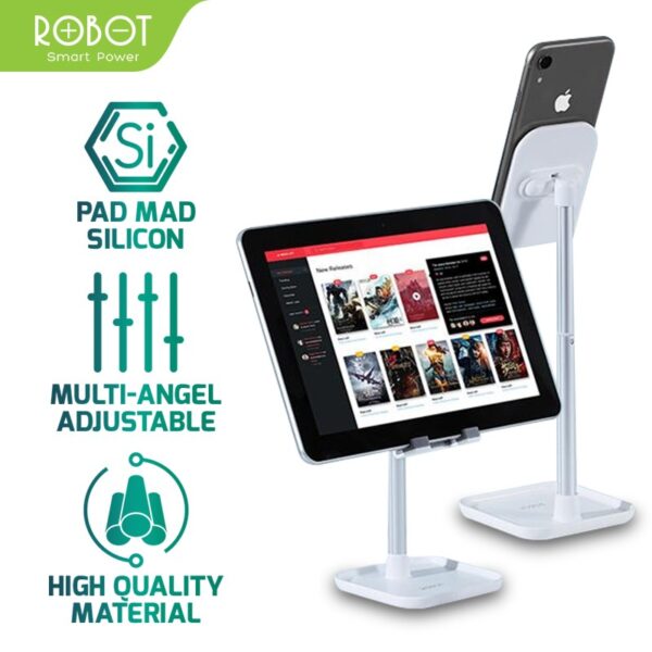 ROBOT RT-US04 Liftable Stand HP Aluminium Alloy Universal Phone Holder Stand HP Stand Holder HP Phone Holder Stand Phone Holder Meja Penyangga HP di Meja Tatakan HP di Meja Tablet - Gambar 5