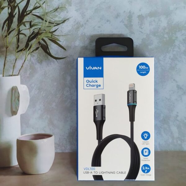 Kabel Lightning Vivan VDL100 Quick Charge 100cm Kabel USB Iphone Vivan Fast Charging Original Ori 2.4a Led Light Cable Data 1M VDL 100 - Gambar 3