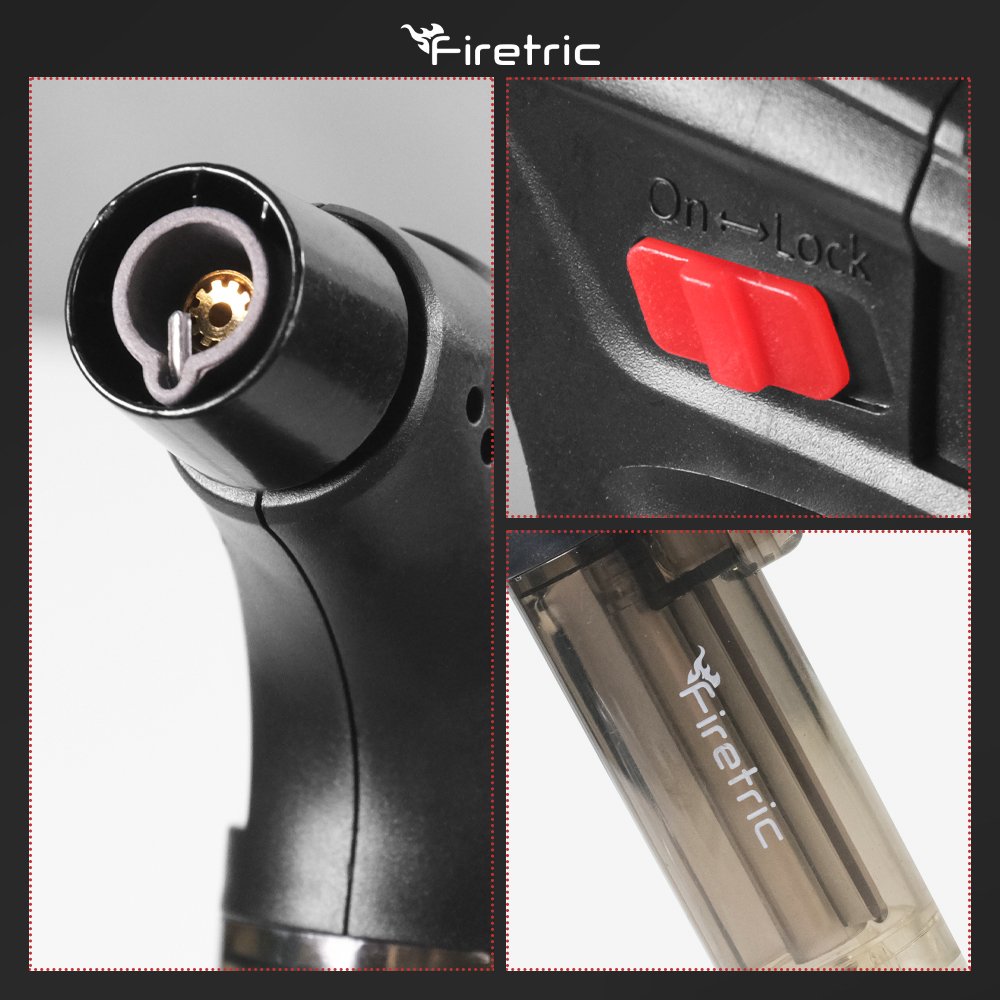 Firetric HQ0935 Korek Api Gas Butane Torch Jet Windproof Anti Angin Refillable, Korek Jet Gas Bara dengan Api Tekanan Kuat untuk Camping, Outdoor, Membakar Kue dan Daging, Nozel Tembaga, Hitam - Gambar 7
