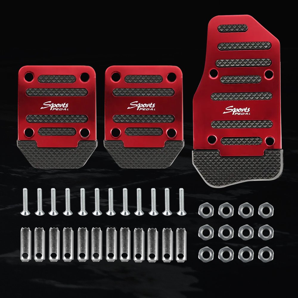 OTOHEROES Cover Pedal Mobil Manual Aluminium Alloy Gas Rem Kopling Universal XB-373 Red Anti Slip Set Baut untuk Pedal Mobil Avanza Ayla L300 dan Kendaraan Manual Nyaman Dipasang Pengganti Pedal Rusak - Gambar 4