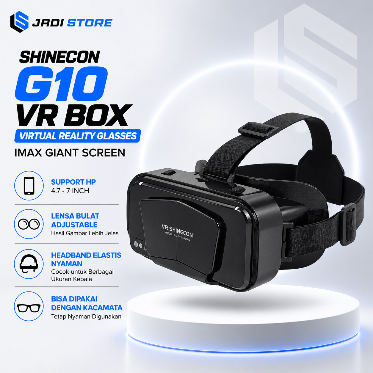 Shinecon G10 VR Box IMAX Giant Screen Virtual Reality Glasses 3D VR Headset untuk Smartphone 4.7-7 Inch, Lensa Bulat Adjustable, Headband Nyaman, Material ABS, Mendukung Pengguna Kacamata untuk Menonton Konten 3D - Gambar 2