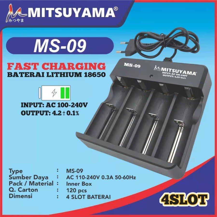 Charger Baterai 4 Slot Mitsuyama MS-09 Charger Baterai 18650 4 Slot Fast Charging Original 14500 26650 Ces Baterai AA AAA A2 A3 Rechargeable Recharge Vapor Vapee Universal - Gambar 2