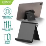 ROBOT RT-US07 Desktop Phone Holder Foldable Lipat Universal Original Black - Dudukan Handphone Dan Tablet Untuk Meja Kantor Dan Belajar Solusi Ergonomis Anti Slip Desain Elegan Dan Kokoh Jadi Store