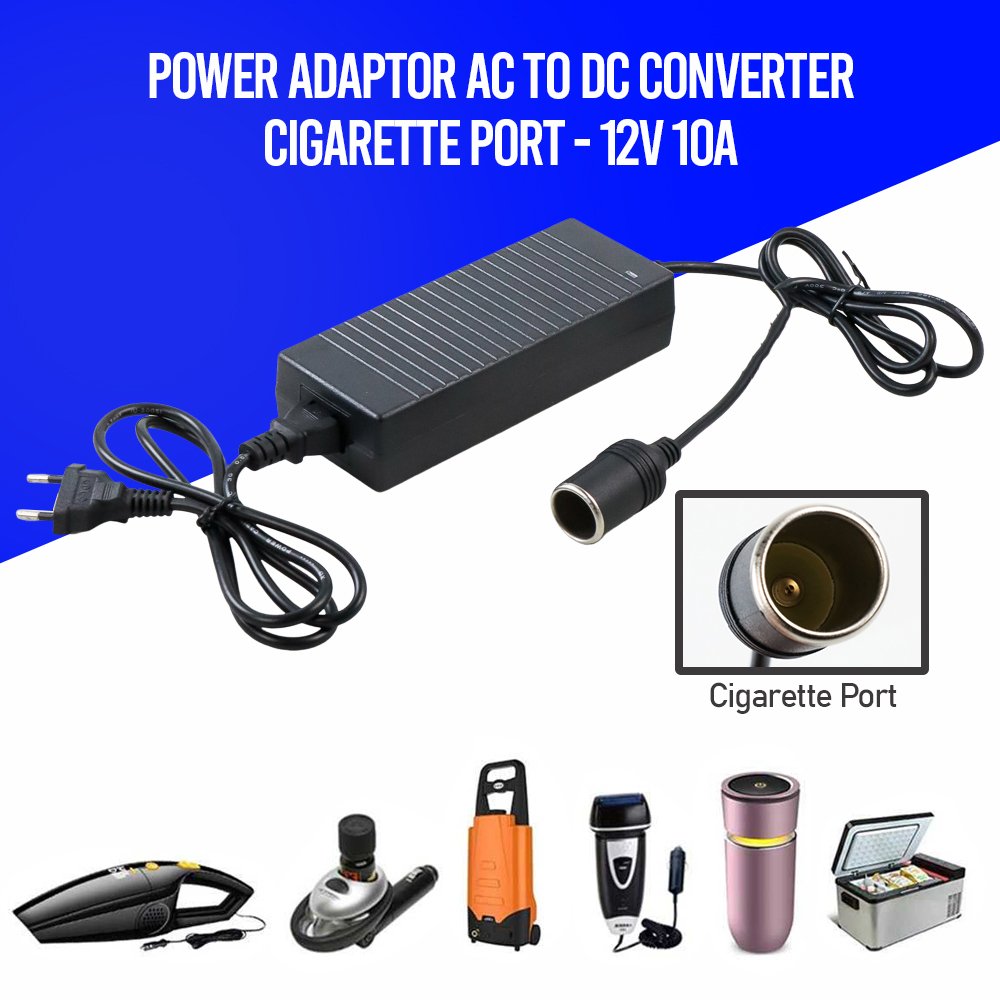 YASOKRO Adaptor Power Supply Converter AC to DC 12V 10A Cigarette Port - AYD-12100 Power Adaptor AC to DC 12V 10A Converter Lighter Mobil ke Listrik Adaptor 12V 10A untuk Vacuum Cleaner Kompresor Mobil Pompa Angin Ban Adapter AC DC Converter - Gambar 2