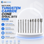 Taffware Mata Bor Tungsten Carbide Cone Spiral Bits 10 PCS - GJ0106 Mata Bor Tuner Cuner Porting Kikis Besi Grafir Set Mata Bor Ukir Kayu Logam Batu Mini Drill Cutter Craft Kikir Tuner Cone Spiral Bits 10PCS Presisi Tajam Kuat Awet Serbaguna