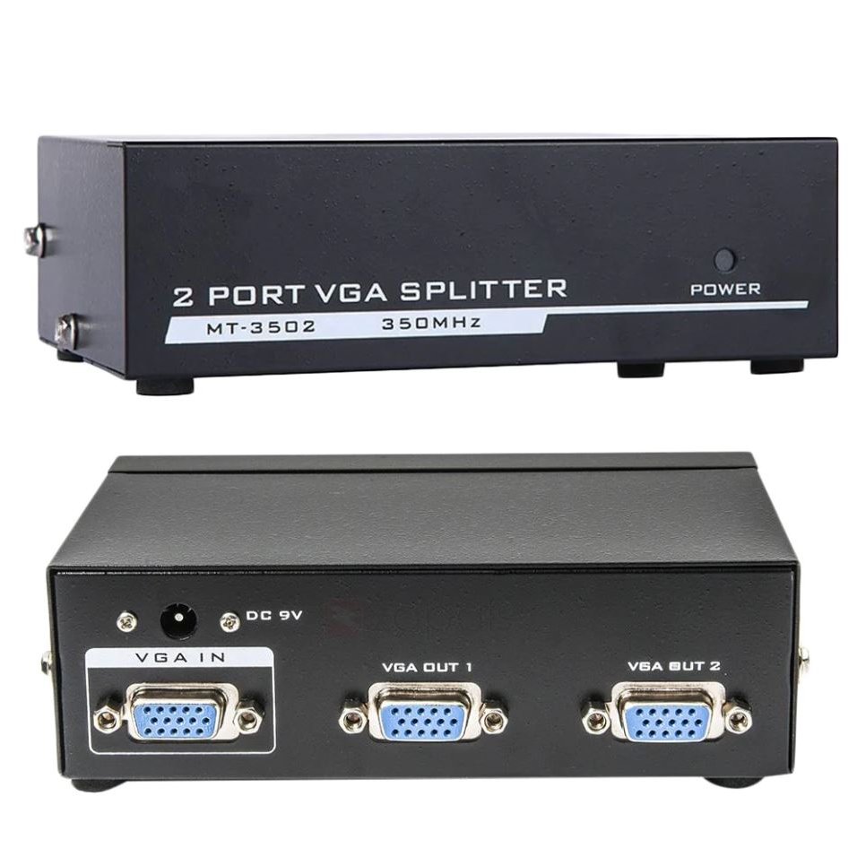 VGA Splitter 2 Port 1 Input 2 Output dengan Adaptor 200MHz VGA Display Splitter Resolusi 1920x1440 RGB Bandwidth 200MHz Jarak Transmisi Hingga 30 Meter Casing Plat Besi untuk Monitor Proyektor Komputer PC Display Ganda - Gambar 2
